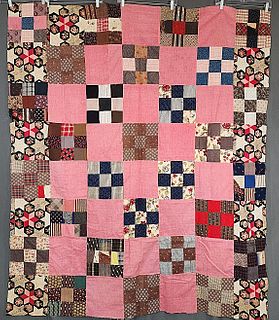 Antique 9 Patch Quilt Top with Patchwork Print