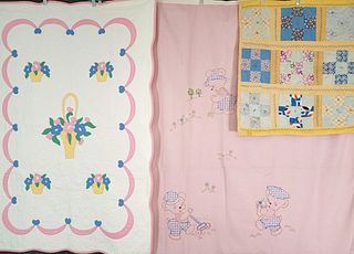 2 Vintage c1930 Baby Quilts & 1 Coverlet