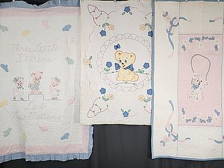 3 Vintage c1940 Child's Quilts with Kittens & Bear
