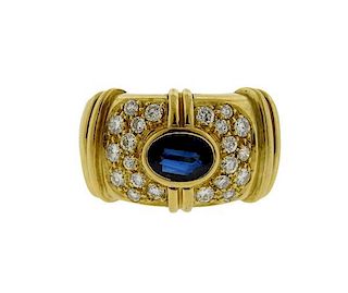 18K Gold Sapphire Diamond Band Ring