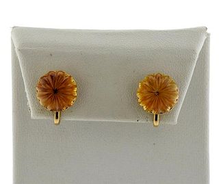 Tiffany &amp; Co 14K Gold Carved Citrine Earrings