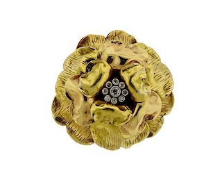 Retro 18K Gold Diamond Flower Brooch Pin