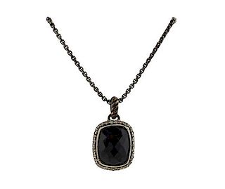 David Yurman Sterling Diamond Onyx Pendant Necklace