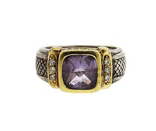 Judith Ripka 18K Gold Sterling Amethyst Diamond Ring
