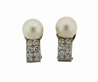 Platinum Diamond Pearl Earrings