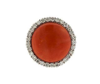 18k Gold Diamond Coral Cocktail Ring