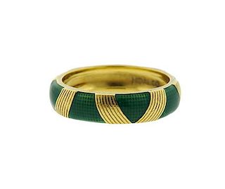Hidalgo 18K Gold Green Enamel Band Ring