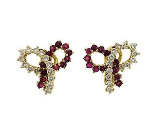 18K Gold Ruby Diamond Bow Earrings