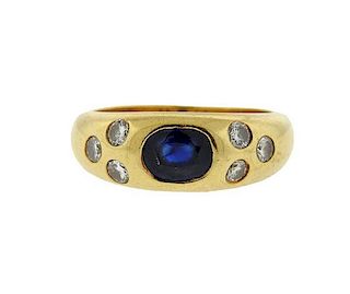 18K Gold Diamond Sapphire Gypsy Band Ring