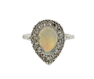 14K Gold Opal Diamond Dome Ring