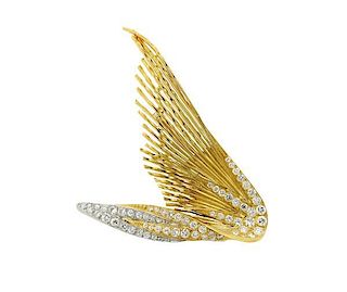 18K Gold 1.40ctw Diamond Wing Brooch Pin