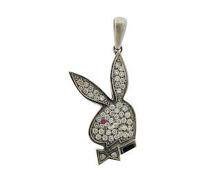 18k Gold Diamond Ruby Playboy Bunny Pendant