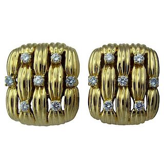 Circa 1992 Tiffany &amp; Co Classic 18K Yellow Gold Diamond Earrings