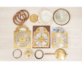 COLLECTION OF BRASS CLOCK DIALS etc.