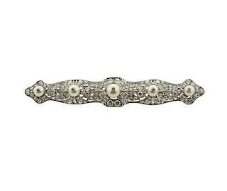 Art Deco Platinum Diamond Pearl Brooch Pin