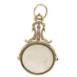 Antique Frosted Crystal Intaglio 14k Gold Fob Pendant