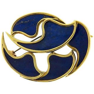 1970s French Lapis 18K Gold Abstract Pendant Brooch