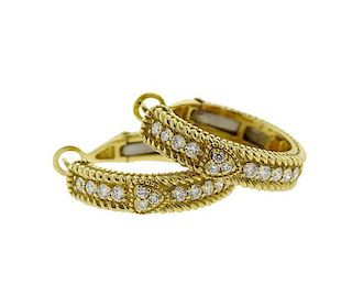 Judith Ripka 18K Gold Diamond Hoop Earrings