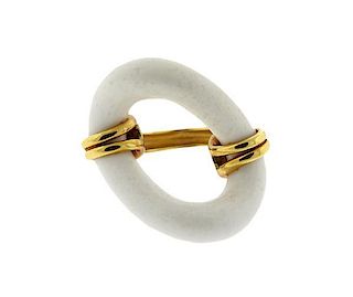 18K Gold White Porcelain Open Ring