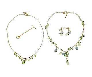 Laura Gibson 22K Gold Multi Gemstone Necklace Earrings Lot of 3