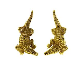 Barry Kieselstein Cord 18K Gold Alligator Earrings
