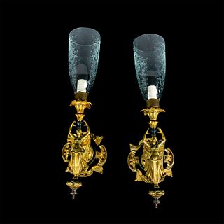 Pair of Victorian Style Brass Angel Light Fixture