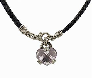 Judith Ripka 18K Gold Diamond Amethyst Heart Pendant Necklace