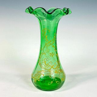 Vintage Bohemian Emerald Green Glass Vase