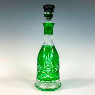 Cut to Clear Bohemian Green Glass Decanter with Stopper