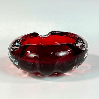 Vintage Ruby Red Art Glass Ashtray