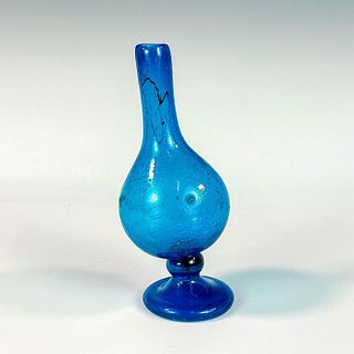 Vintage Small Blue Art Glass Footed Vase