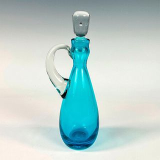 Vintage Small Blue Art Glass Jug with Stopper