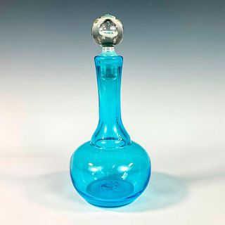 Vintage Blue Art Glass Decanter with Stopper