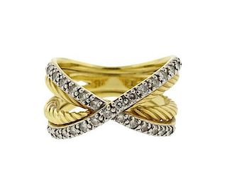 David Yurman 18K Gold Diamond Crossover Ring