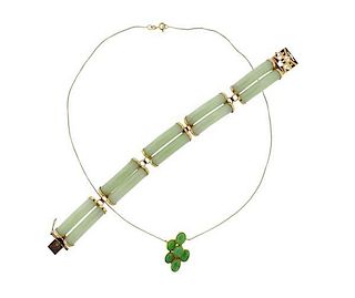 14K Gold Jade Bracelet Necklace Lot