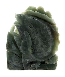 A Chinese Carved Hardstone Figure of a Fish, Height 8 3/4 inches.