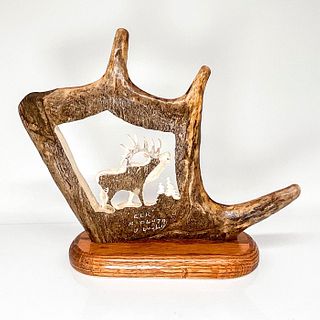 Elk Antler Carving from Alaska Signed