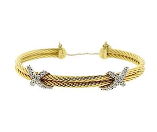 David Yurman 18K Gold Diamond X Cuff Bracelet