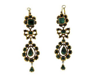 Antique  14K Gold Iberian Emerald Earrings