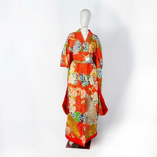 2pc Vintage Japanese Cotton Red Kimono
