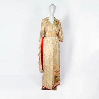 4pc Vintage Japanese Silk Golden Kimono with Purse