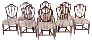 Assembled set of Eight Baltimore Federal Shield Back Mahogany Chairs