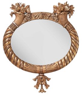 Classical Carved and Giltwood Cornucopia and Fruit Decorated Mirror