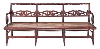 Fine American Classical Tiger Maple Caned Settee