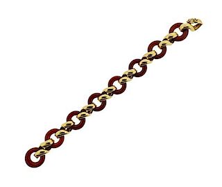 Van Cleef &amp; Arpels 18K Gold Carnelian Link Bracelet