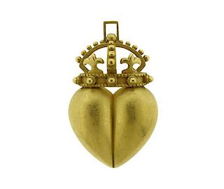 Kieselstein Cord 18K Gold Crown Heart Pendant Brooch