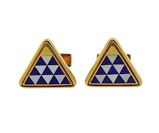 14K Gold Lapis Mother of Pearl Cufflinks