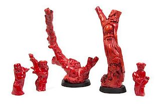 A Collection of Five Chinese Carved Coral Articles, Height of tallest 8 inches.