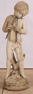 Figural Cast Stone, Flute Playing Garden Figure