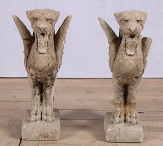 Pair Vintage Cast Stone Griffins